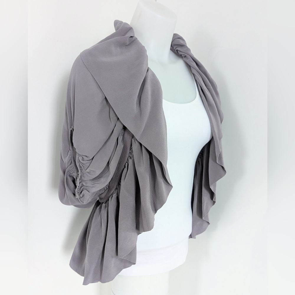 Dusty Purple-Grey Ruffled Silk Bolero/Cardigan; Size S/M